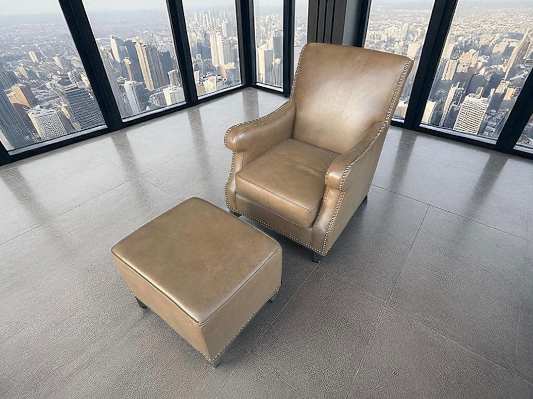Top Grain Leather Chair and Ottoman