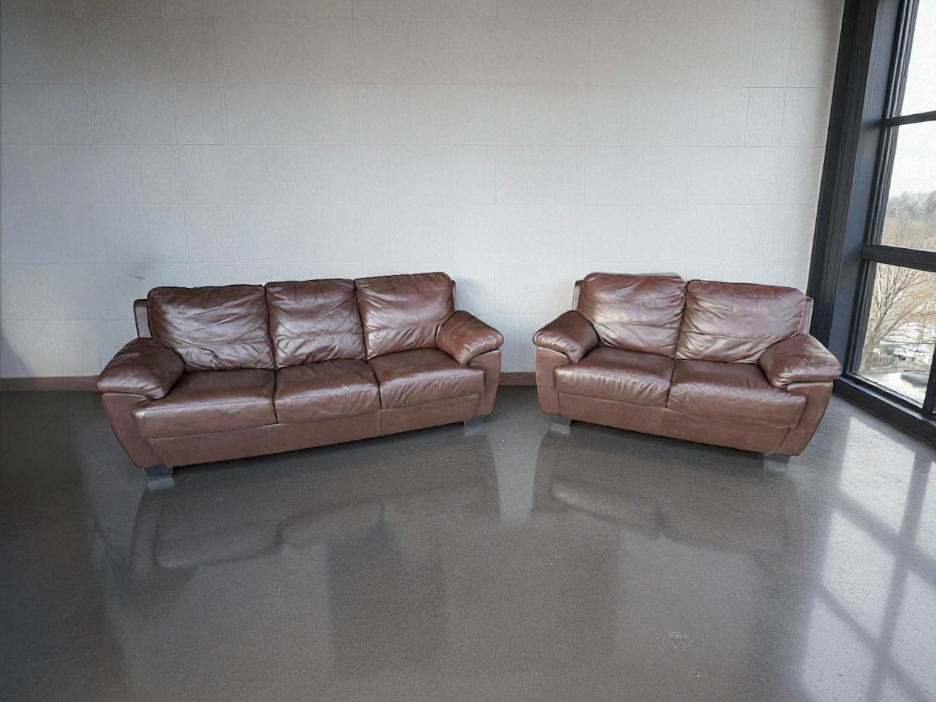 Genuine Leather Sofa and Love Seat
