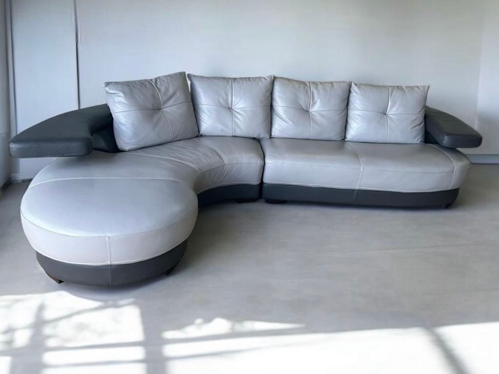 Modern Top Grain Full Leather Sectional