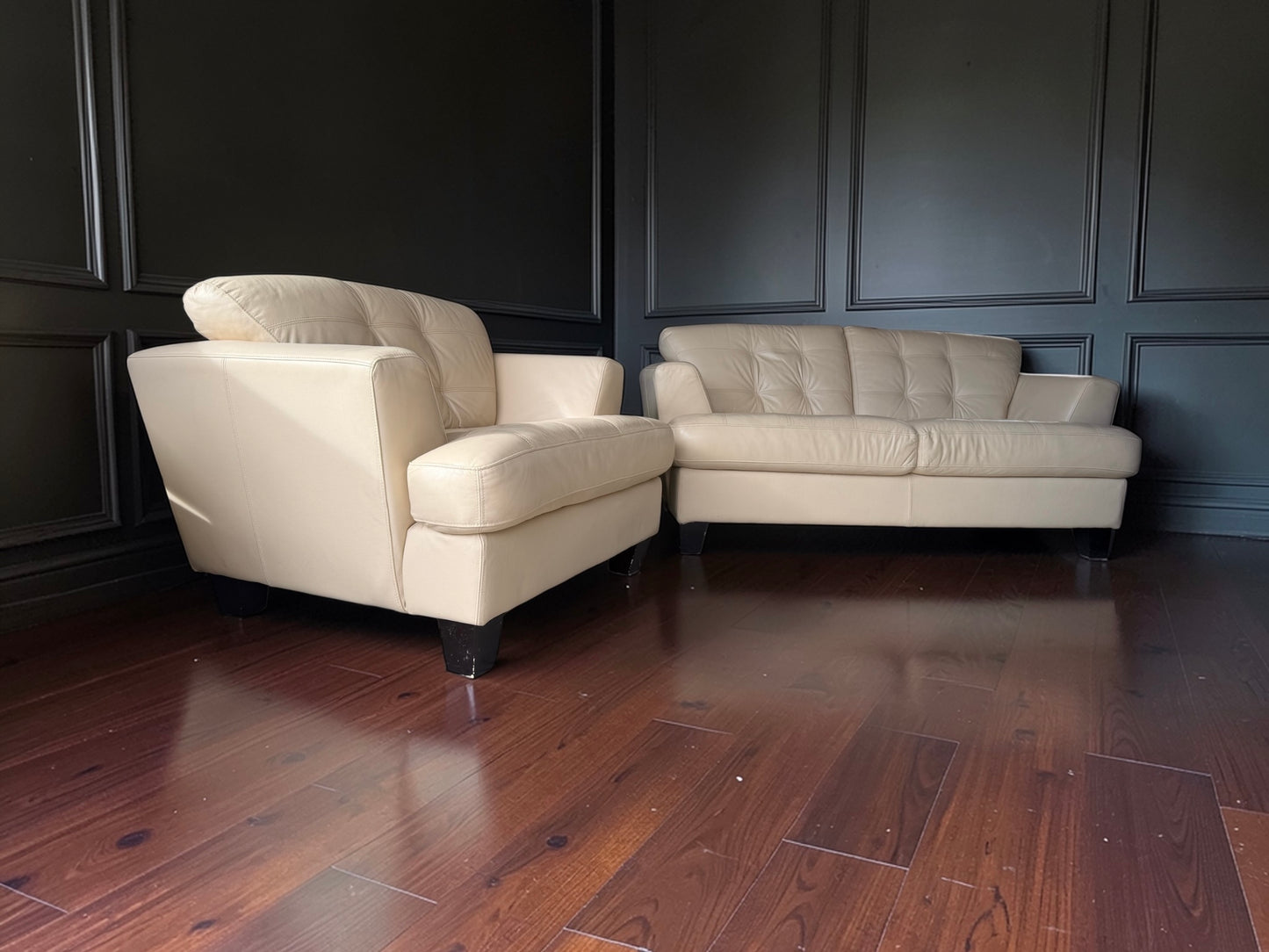 Genuine Leather Love Seat and Chair
