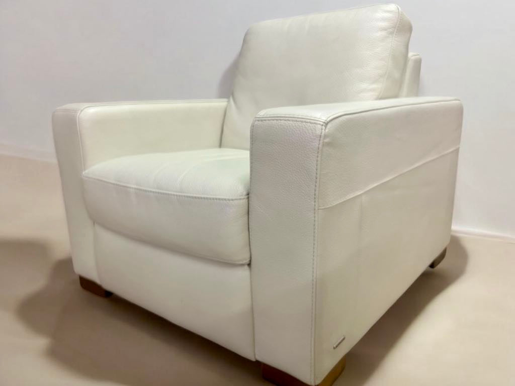 White Modern Top Grain Leather Sofa and Armchair