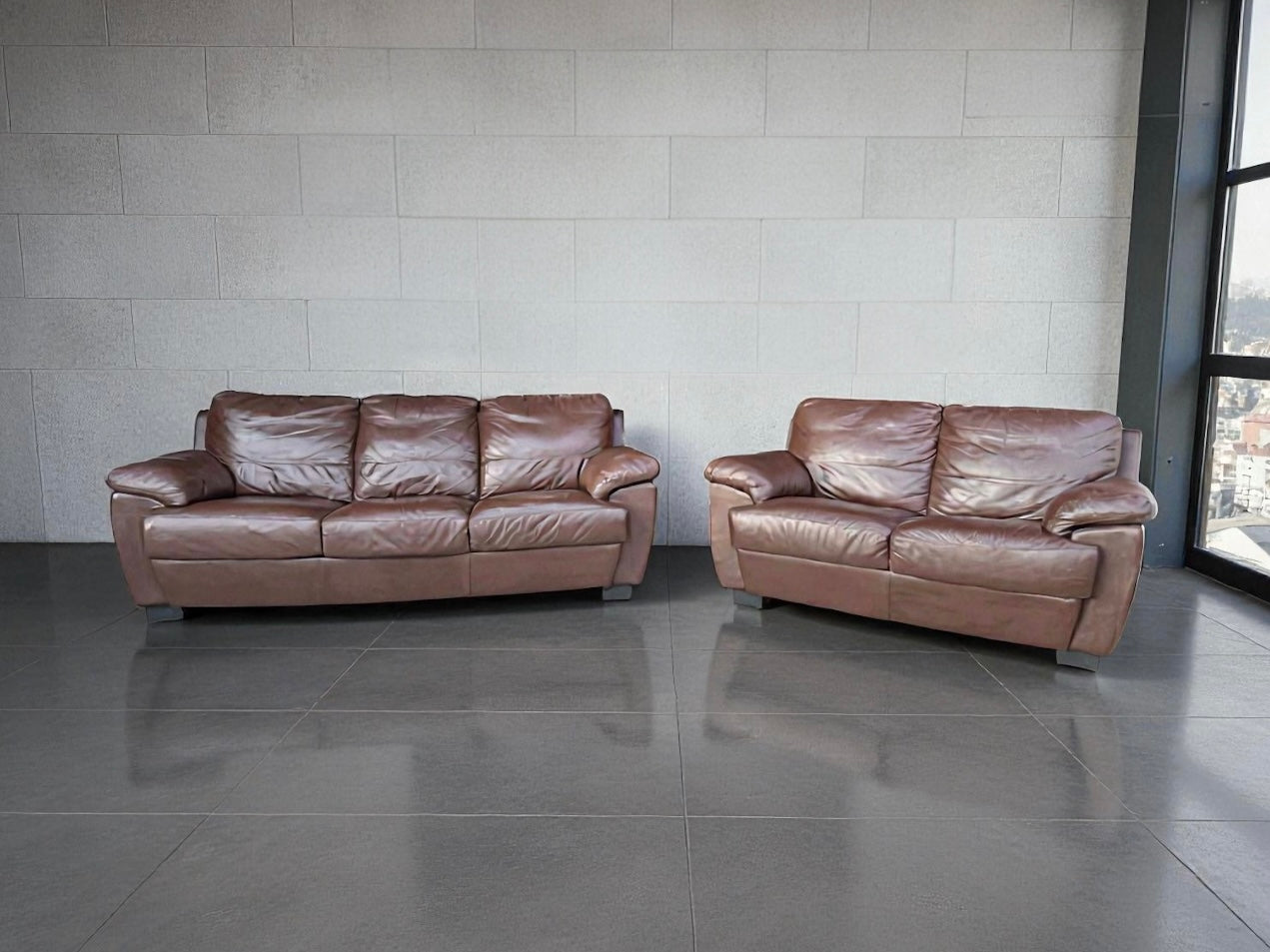 Genuine Leather Sofa and Love Seat