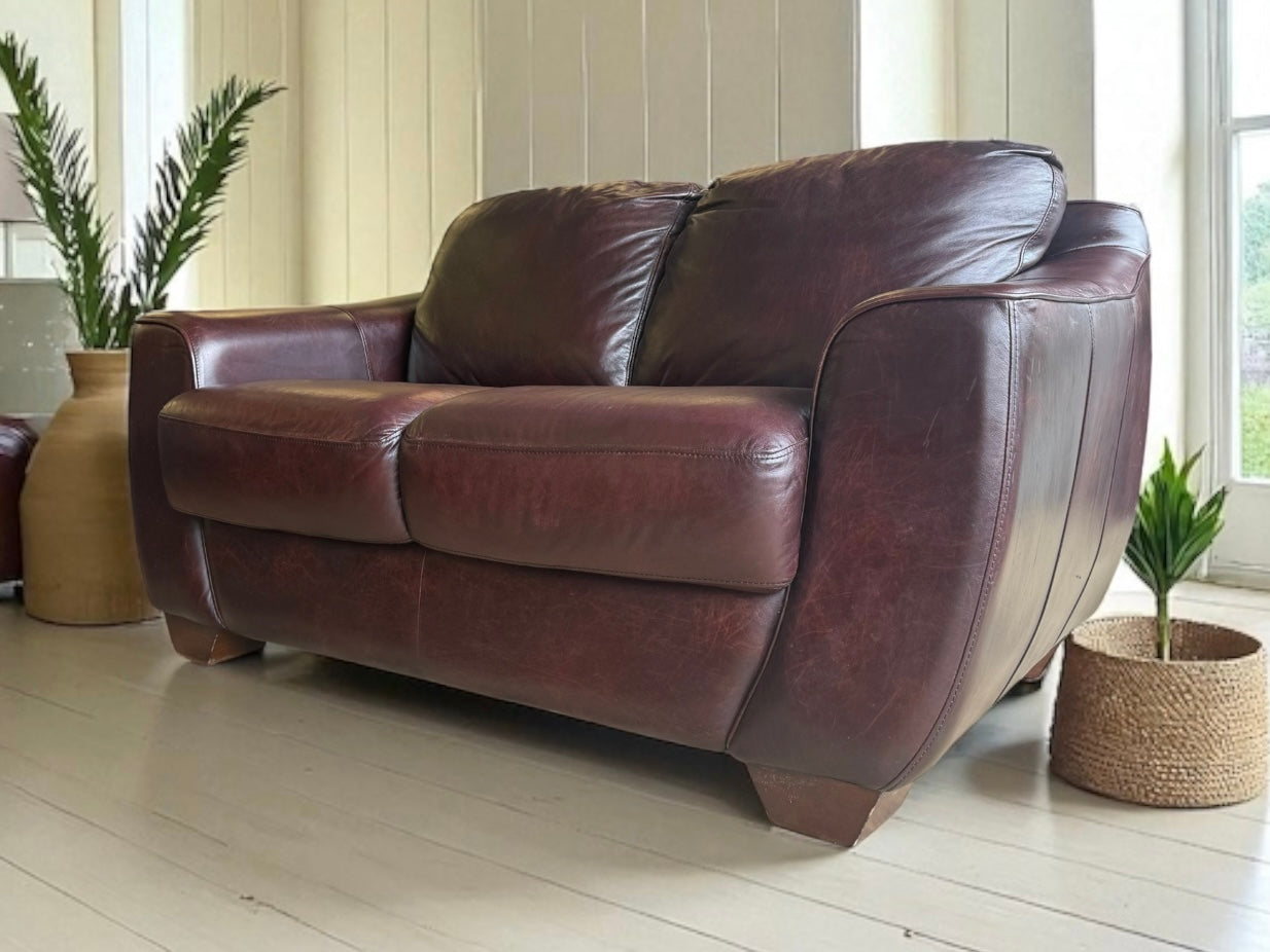 Semi-Aniline Leather Love Seat