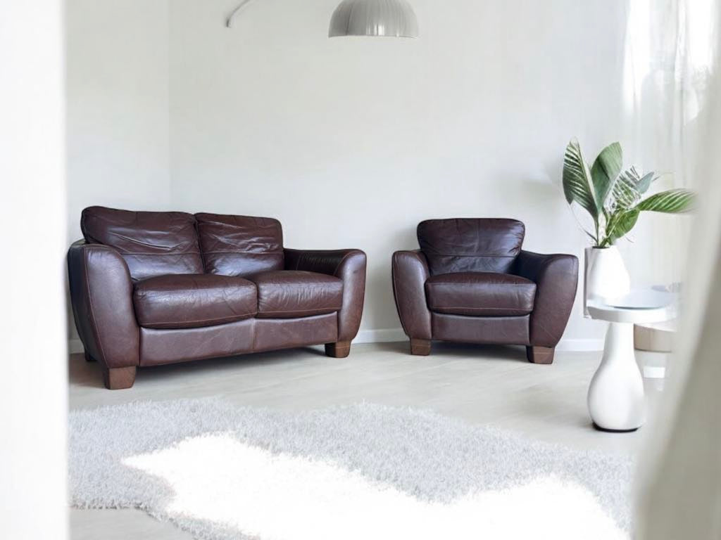 Top Grain Leather Love Seat, Armchair and Ottoman