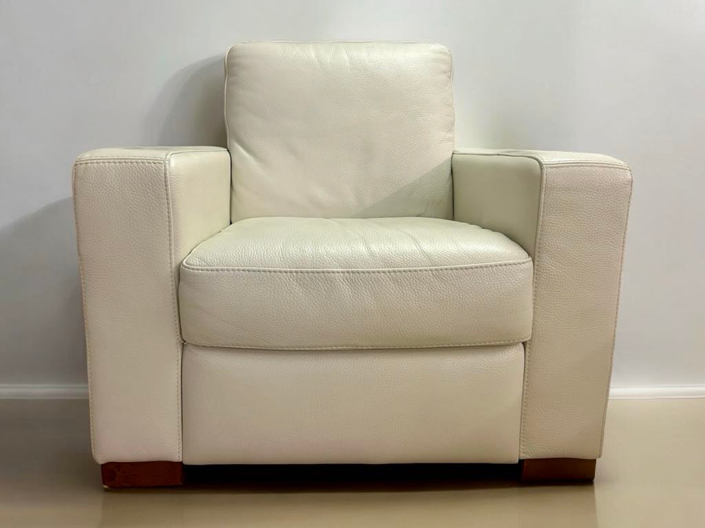 White Modern Top Grain Leather Sofa and Armchair