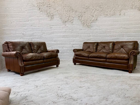 High End Flexsteel Top Grain Leather Sofa and Love Seat