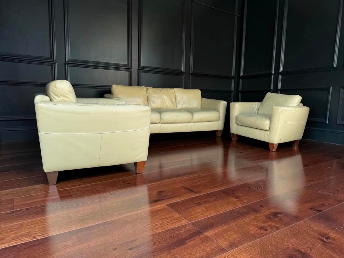 Italian Top Grain Leather Sofa and 2 Chairs