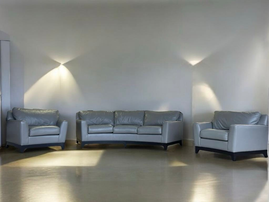 Contemporary Top Grain Leather Sofa and Armchairs