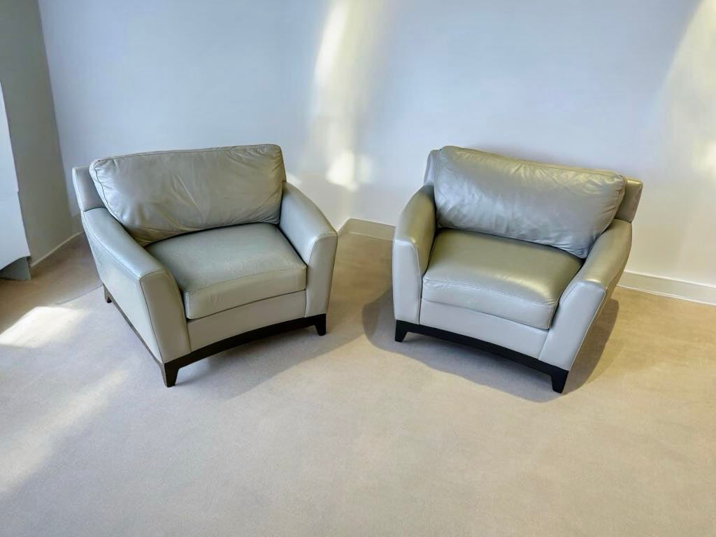 Contemporary Top Grain Leather Sofa and Armchairs