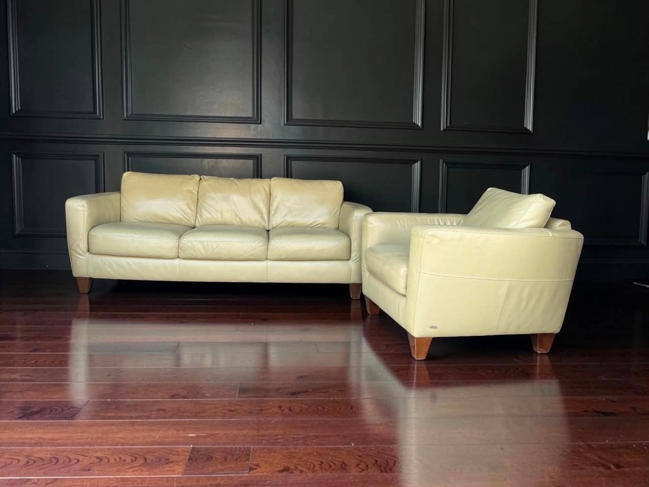 Italian Top Grain Leather Sofa and 2 Chairs